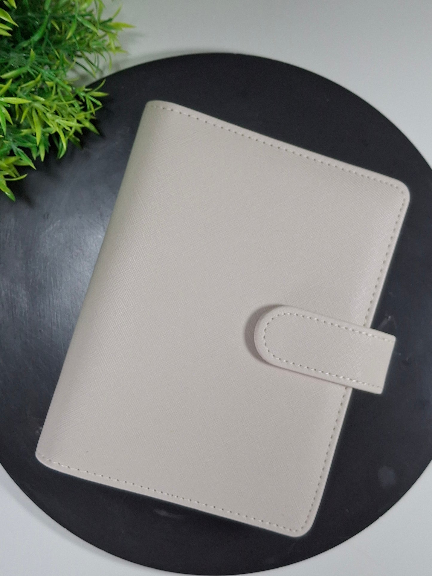 A6 wide Saffiano binder - gold rings - black on black rings - various colours