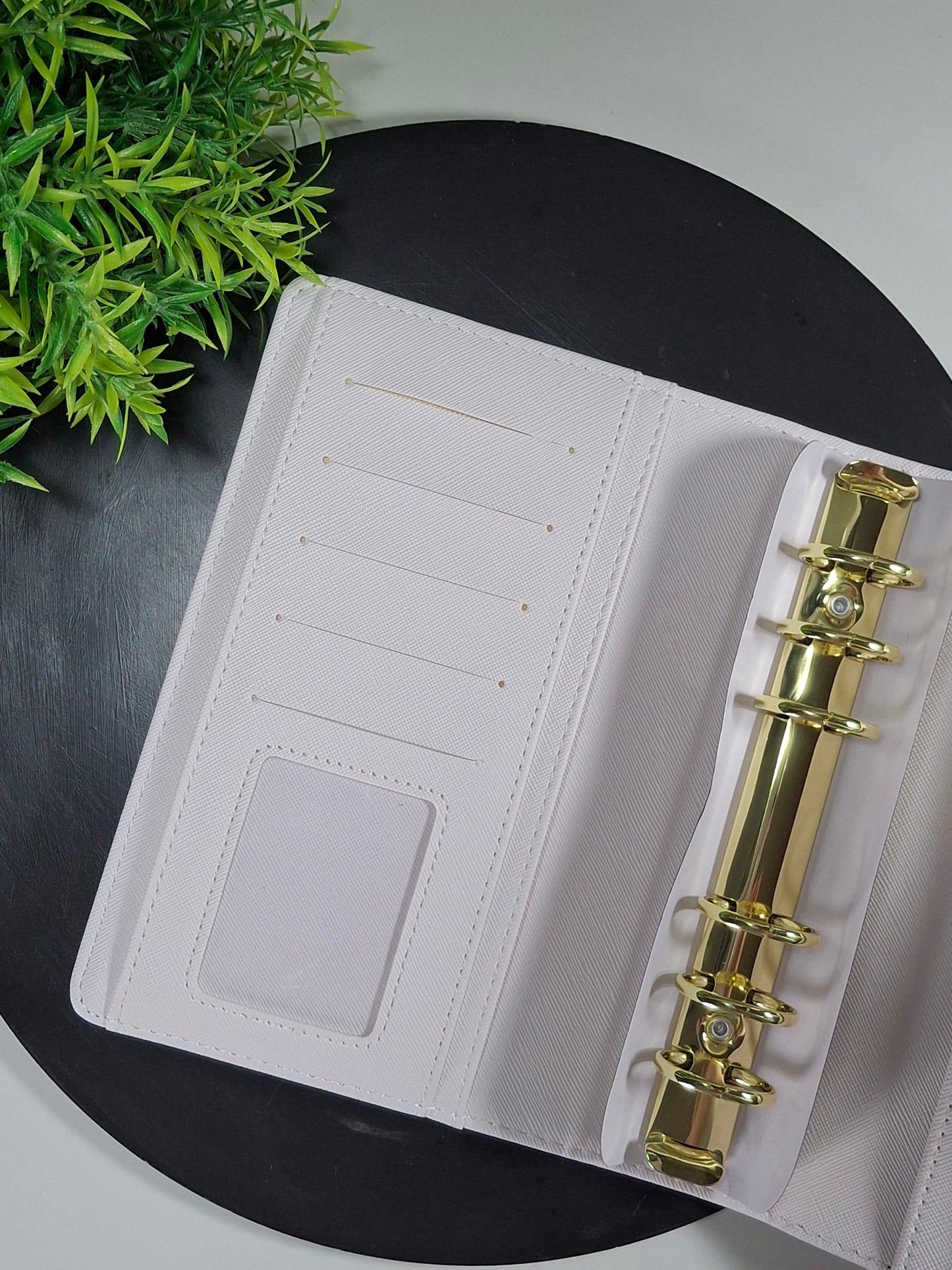 A6 wide Saffiano binder - gold rings - black on black rings - various colours