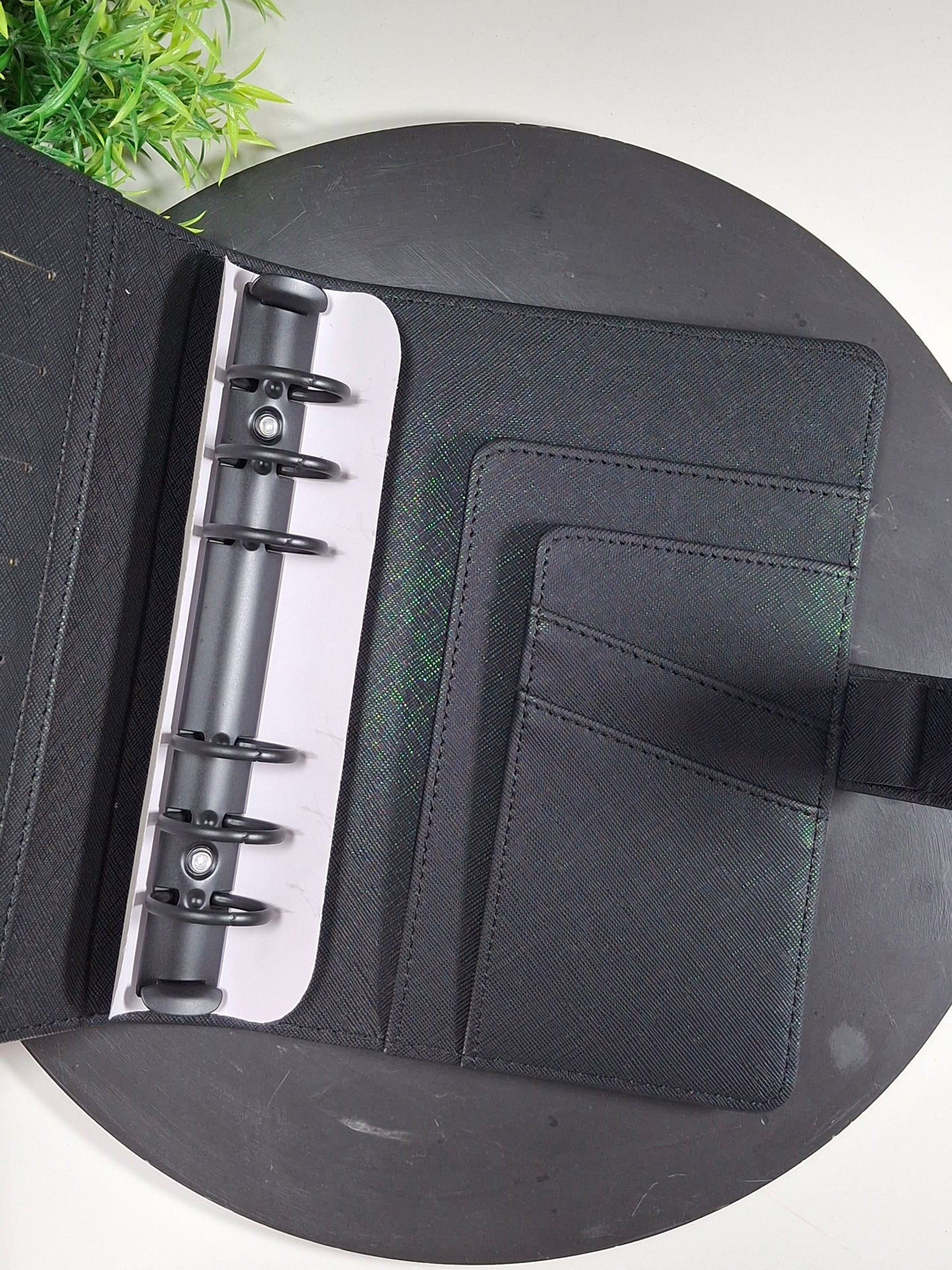 A6 wide Saffiano binder - gold rings - black on black rings - various colours